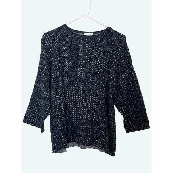 J Jill Pure Black Gray Textured Dot Print Dolman Sleeve Sweater Boxy Oversize XS - Picture 1 of 9